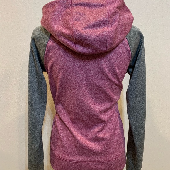 North Face Logo Hoodie Zip Jacket Sweatshirt Athletic Athleisure Top Gray Pink - Picture 4 of 8